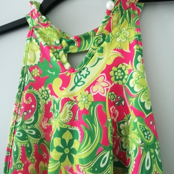 Green Pink Paisley Off The Shoulder Halter Blouse Top - Picture 3 of 7